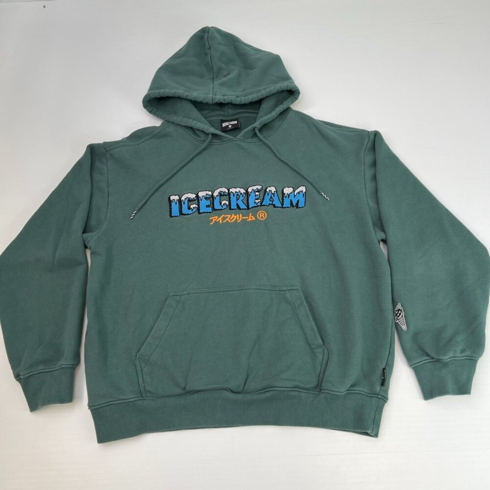 Ice Cream Hoodie Men Extra Large Japan Kanji Spell Out Sweatshirt Pocket Core Ex